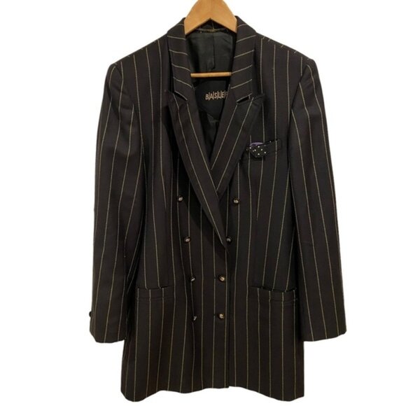Vintage Basler blazer jacket black gold stripes 100% wool double breasted size10 - Picture 5 of 13
